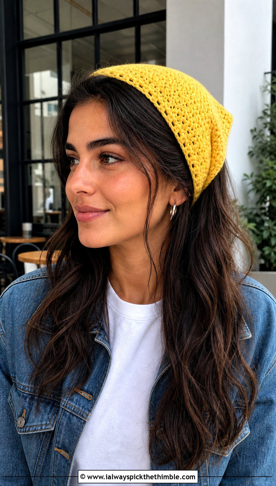 Classic Crochet Triangle Headband With T Shirt And Jeans - 20 crochet triangle headband outfit ideas