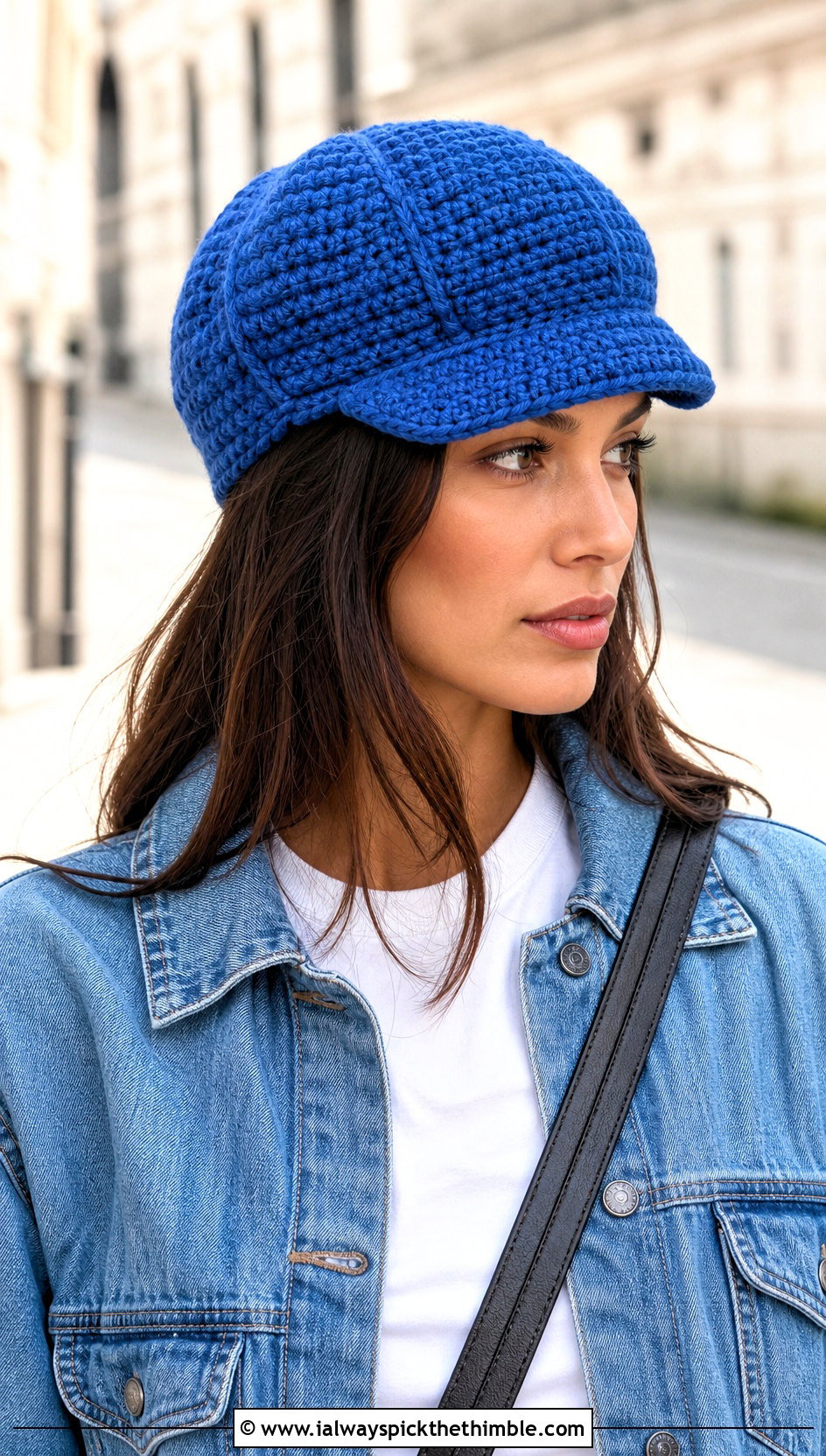 Classic Eight Panel Crochet Newsboy Hat With Wide Leg Jeans - 25 crochet newsboy hat outfit ideas
