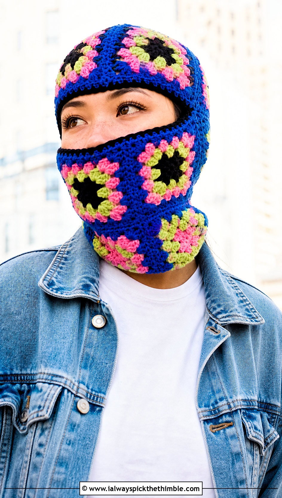 Classic Granny Square Balaclava With Denim Jacket And Jeans - 25 granny square balaclava outfit ideas