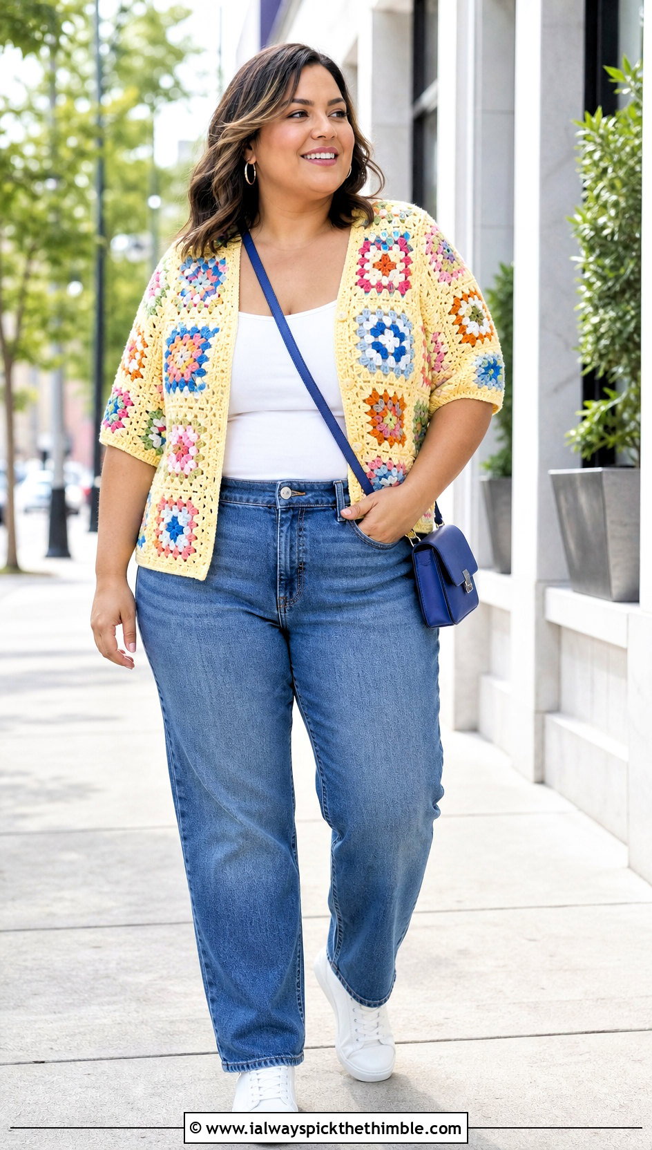 Classic Granny Square Blouse With Straight Leg Jeans - 25 Granny Square Blouse outfit ideas