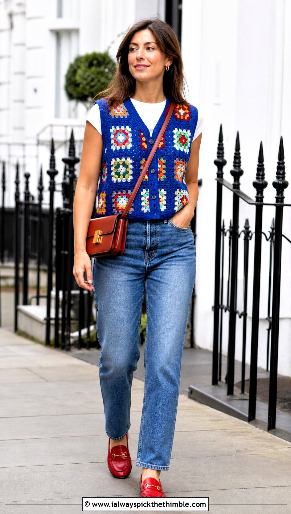 Classic Granny Square Paul McCartney Crochet Vest With Jeans - 25 paul mccartney crochet vest outfit ideas