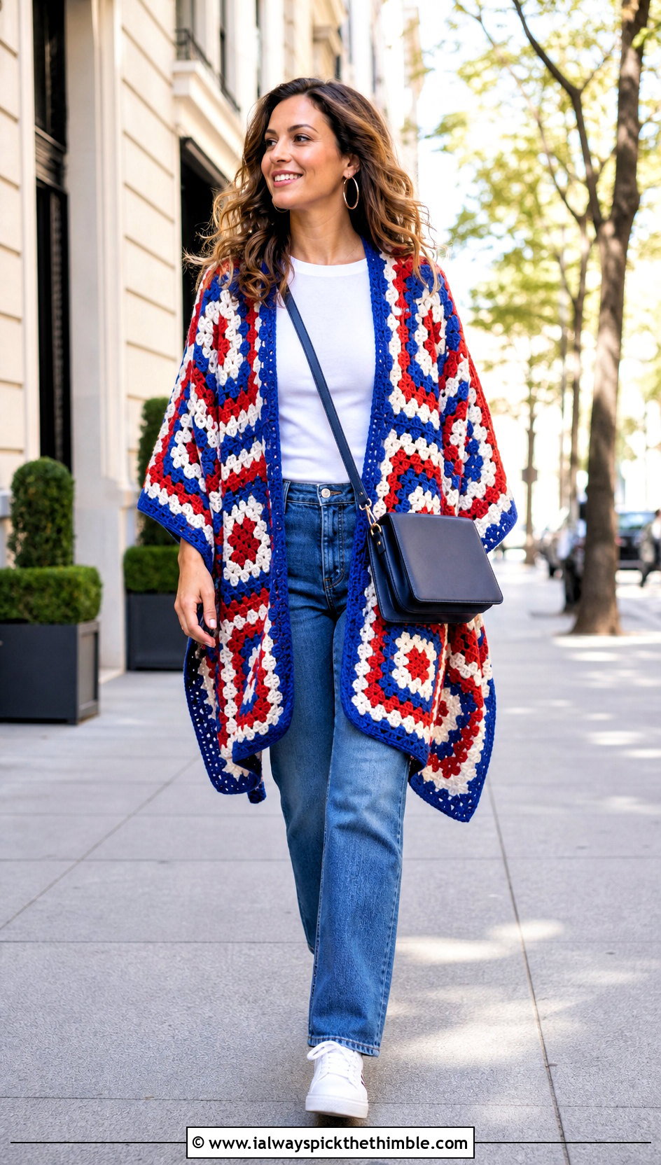 Classic Granny Square Ruana With Straight Leg Jeans - 20 Granny Square Ruana outfit ideas