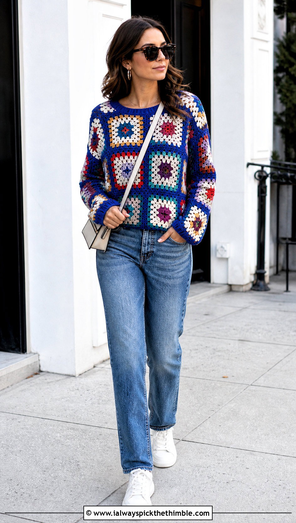 Classic Granny Square Sweater With Straight Leg Jeans - 25 4 Granny Square Sweater outfit ideas