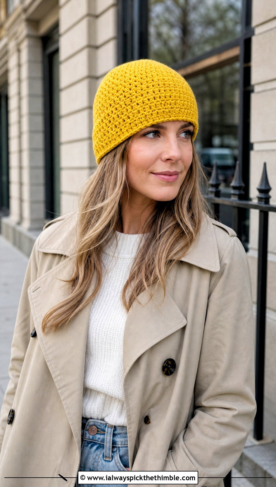 Classic Half Double Crochet Beanie With Trench Coat - 25 half double crochet beanie outfit ideas