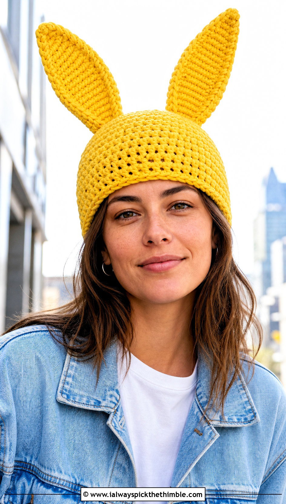 Classic Louise Crochet Bunny Ear Hat With Denim Jacket And Jeans - 20 Louise Crochet Hat outfit ideas