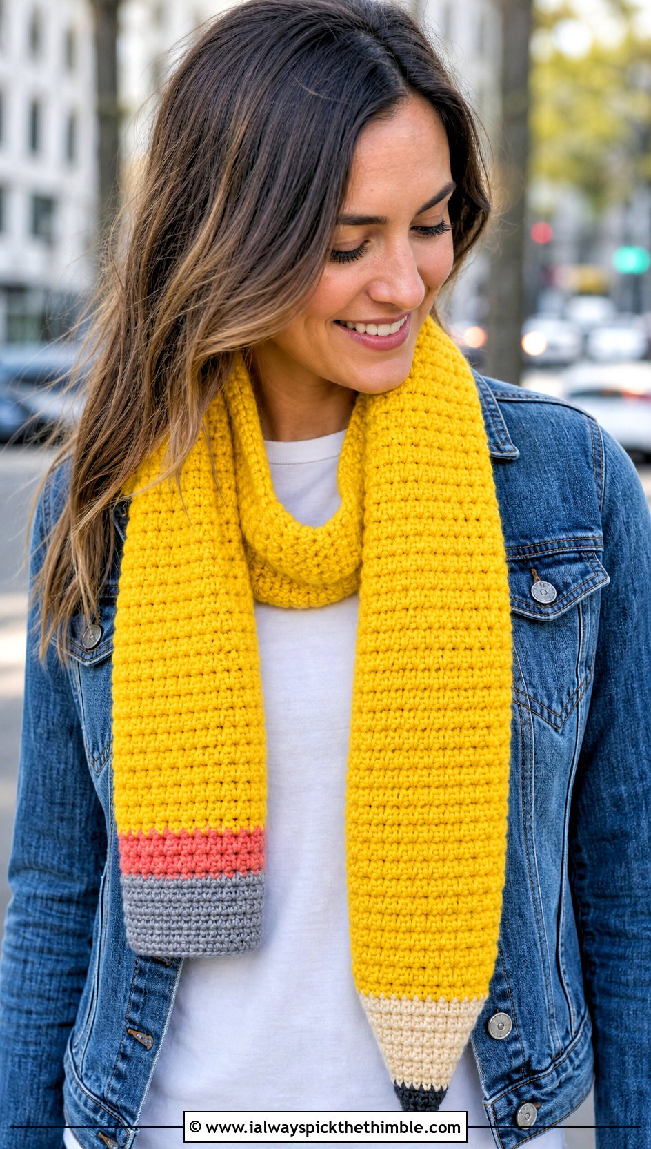 Classic Pencil Crochet Scarf With Denim Jacket - 20 Pencil Crochet Scarf outfit ideas