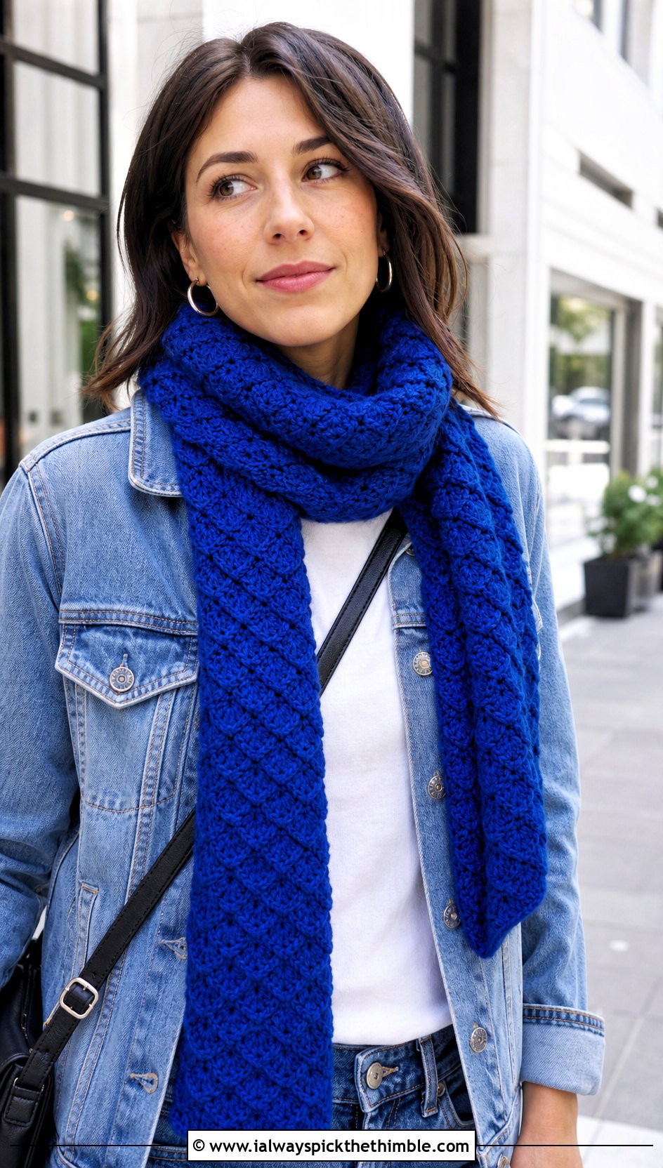 Classic Rectangle Natsu Scarf With Denim Jacket - 15 Crochet Natsu Scarf outfit ideas