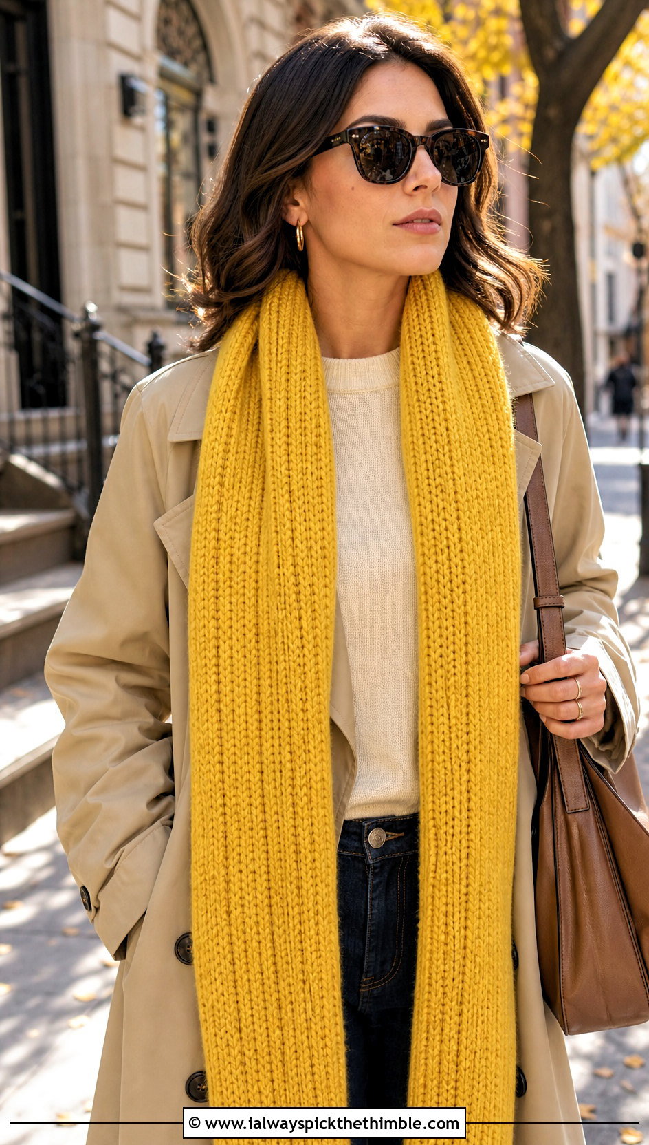 Classic Ribbed Crochet Scarf With Trench Coat - 20 Ribbed Crochet Scarf outfit ideas