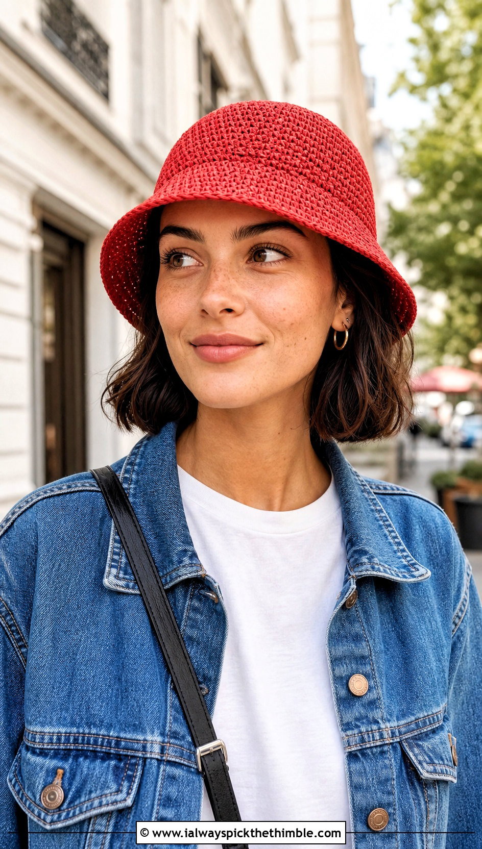 Classic Short Brim Crochet Raffia Bucket Hat With Jeans - 20 crochet raffia bucket hat outfit ideas