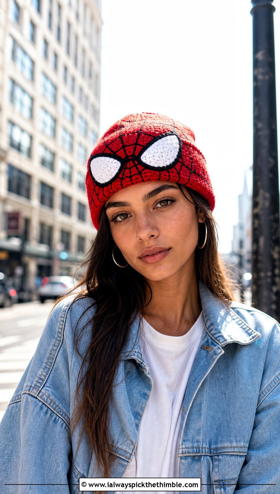 Classic Spider Man Crochet Cuffed Beanie With Denim Jacket - 25 spider man crochet beanie outfit ideas