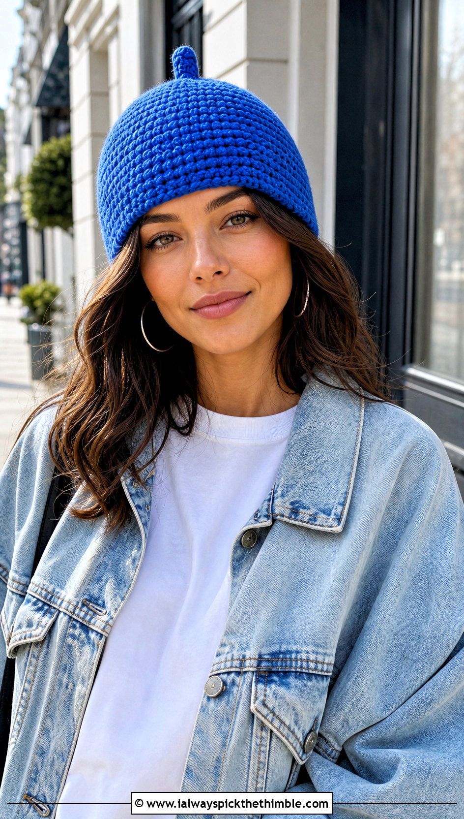 Classic Stem Crochet Acorn Beanie With Denim Jacket - 20 crochet acorn hat outfit ideas