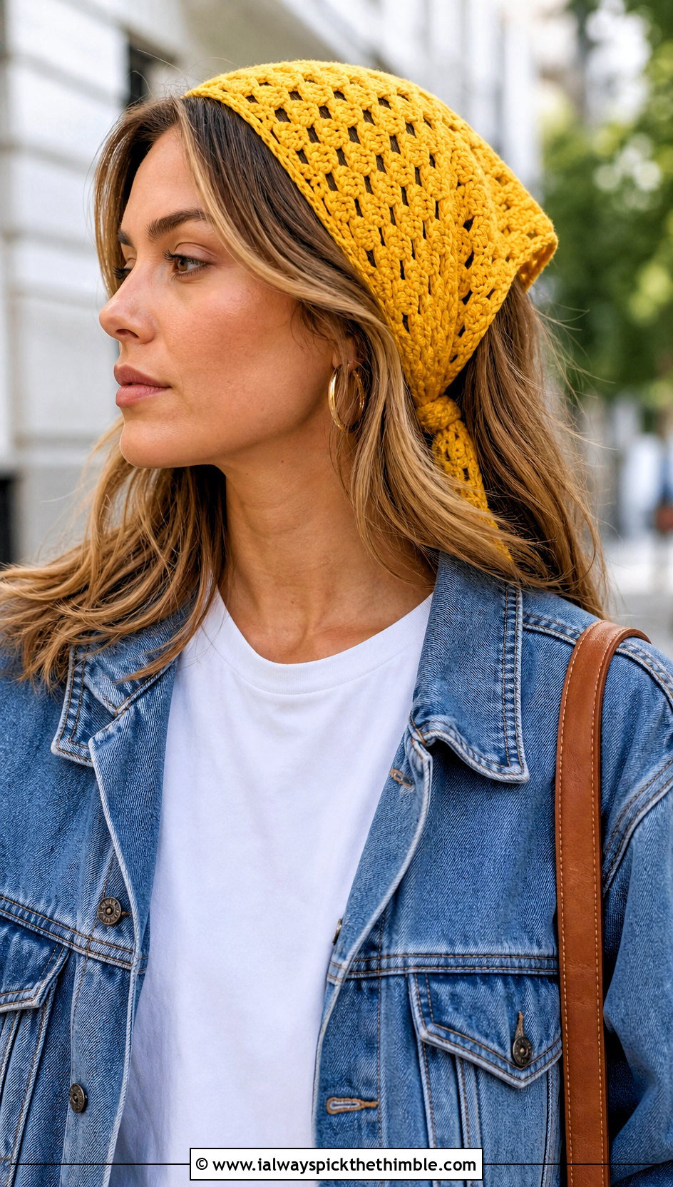 Classic Triangle Granny Square Head Scarf With Jeans - 25 granny square head scarf outfit ideas