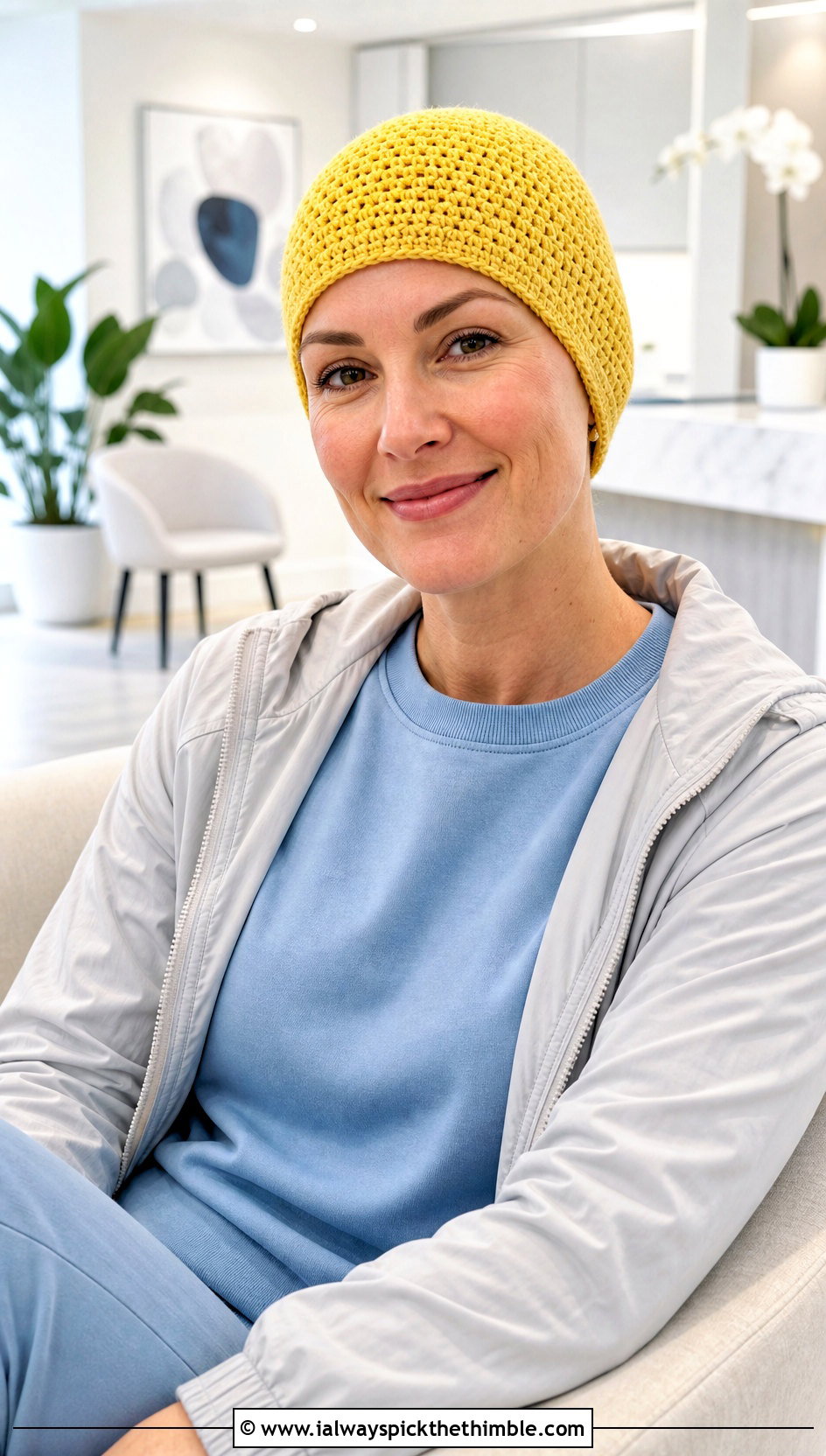 Close Fitting Single Crochet Chemo Cap With Jogger Set - 25 crochet chemo caps outfit ideas