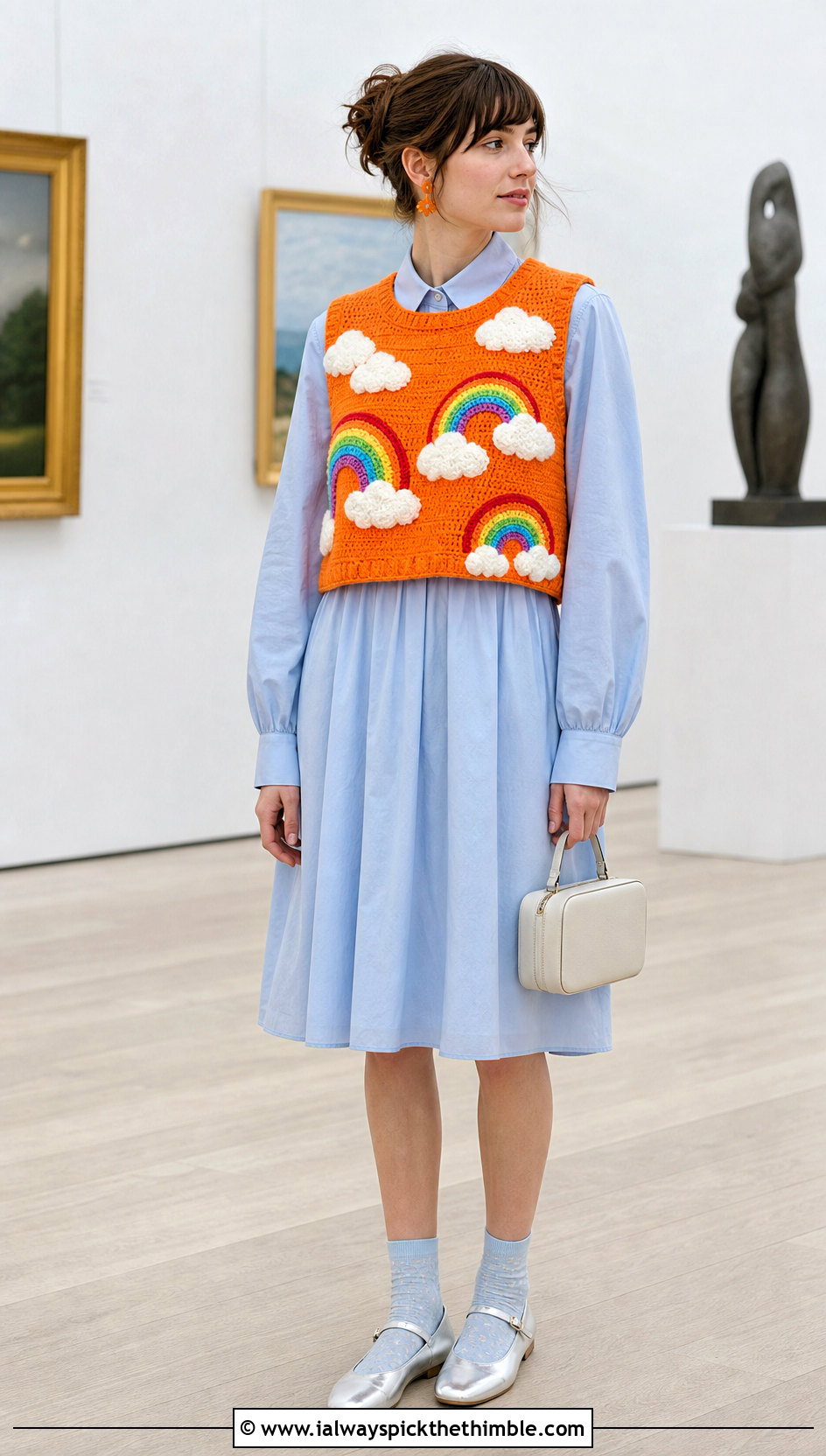 Cloud And Rainbow Amigurumi Vest With Shirt Dress - 15 Crochet Amigurumi Vest outfit ideas