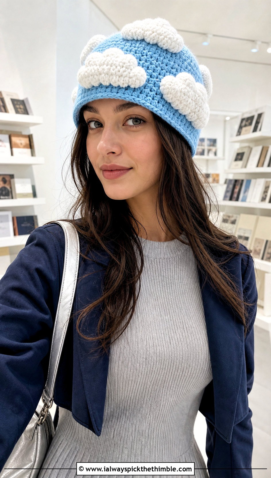 Cloud Crochet Hat With Knit Dress - 20 Weird Crochet Hat outfit ideas