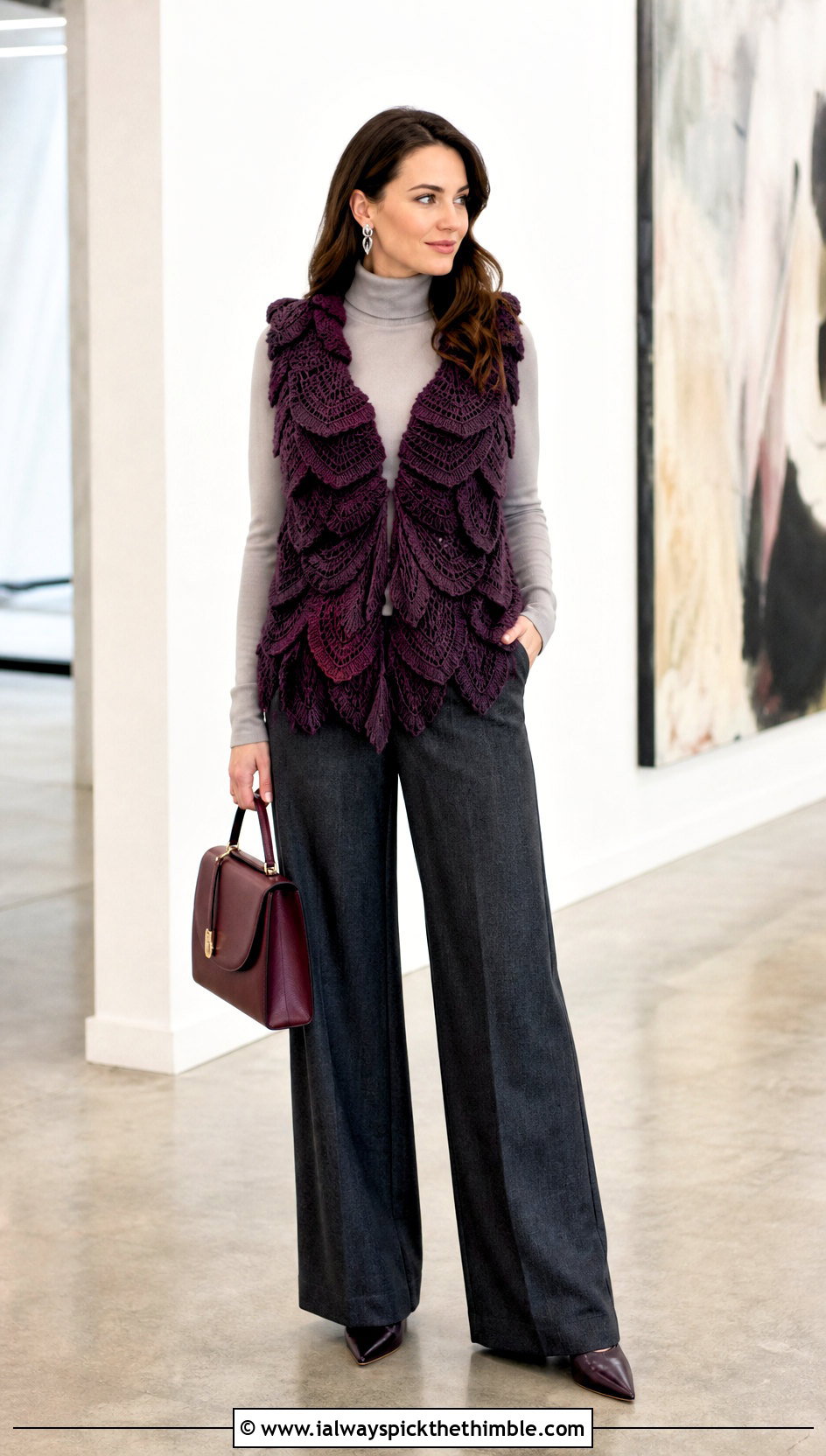 Cloud Rider Crochet Vest With Turtleneck And Wide Leg Pants - 15 Cloud Rider Crochet Vest outfit ideas