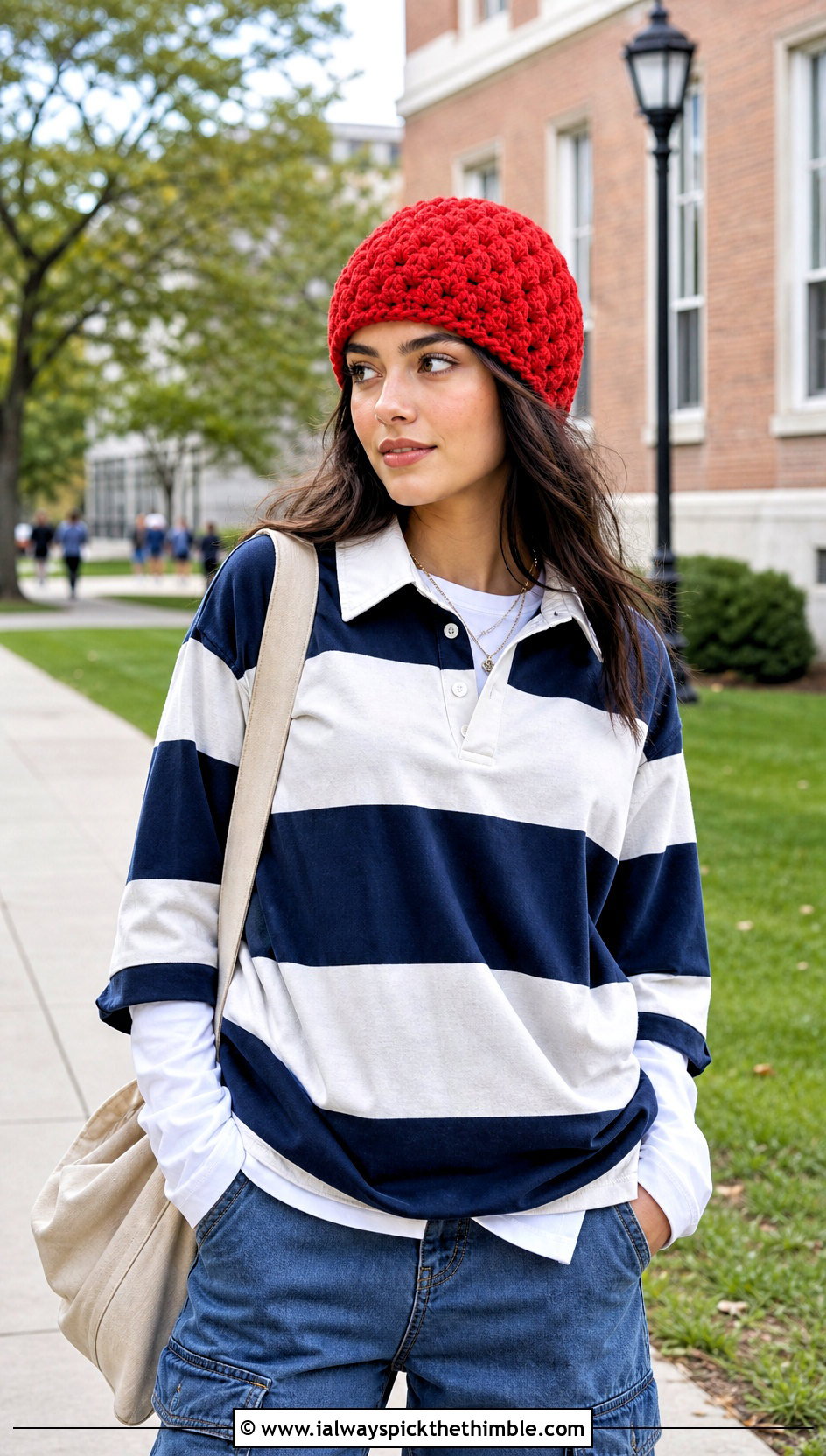 Cluster Stitch Crochet Beanie With Rugby Shirt And Cargo Jeans - 15 Easy Crochet Projects Beanie outfit ideas