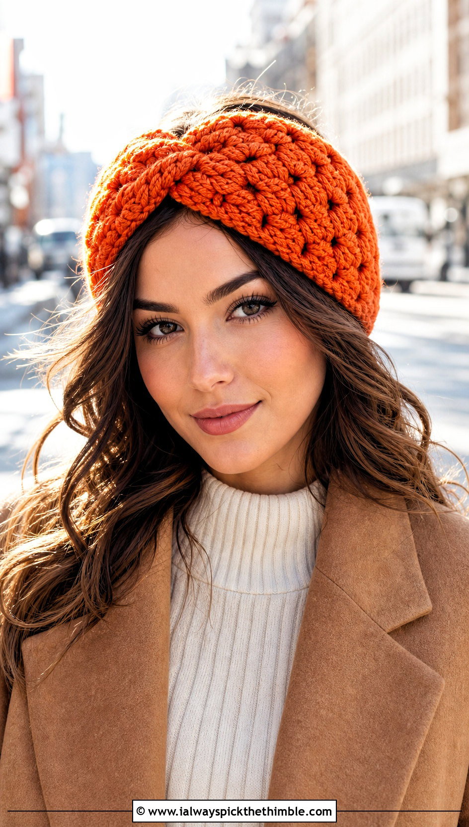 Cluster Stitch Crochet Twist Headband With Sweater Dress - 20 crochet twist headband outfit ideas
