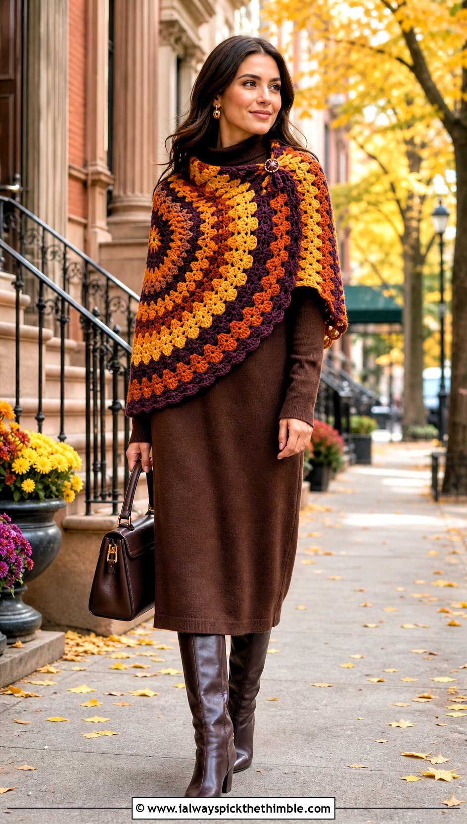 Cluster Stitch Mandala Yarn Crochet Shawl With A Sweater Dress - 15 Crochet Shawl Mandala Yarn outfit ideas