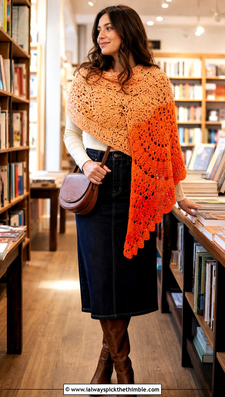 Cluster Stitch Mandala Yarn Crochet Shawl With Denim Skirt - 20 Mandala Yarn Crochet Shawl outfit ideas