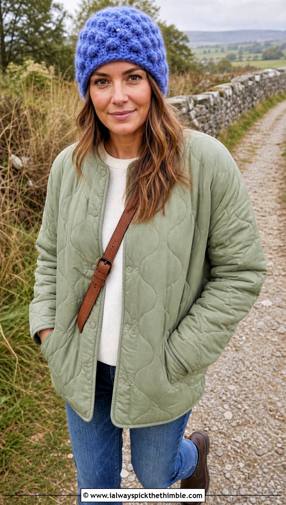 Cluster Stitch Mohair Crochet Beanie With Quilted Jacket And Jeans - 25 mohair crochet beanie outfit ideas