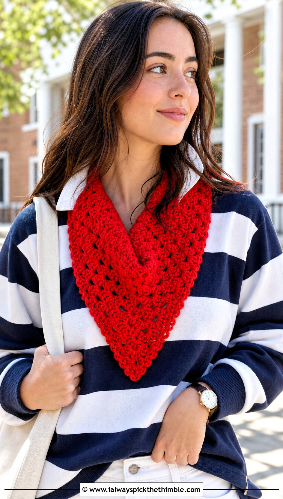 Cluster Stitch One Skein Triangle Crochet Scarf With Rugby Shirt - 15 One Skein Triangle Crochet Scarf outfit ideas
