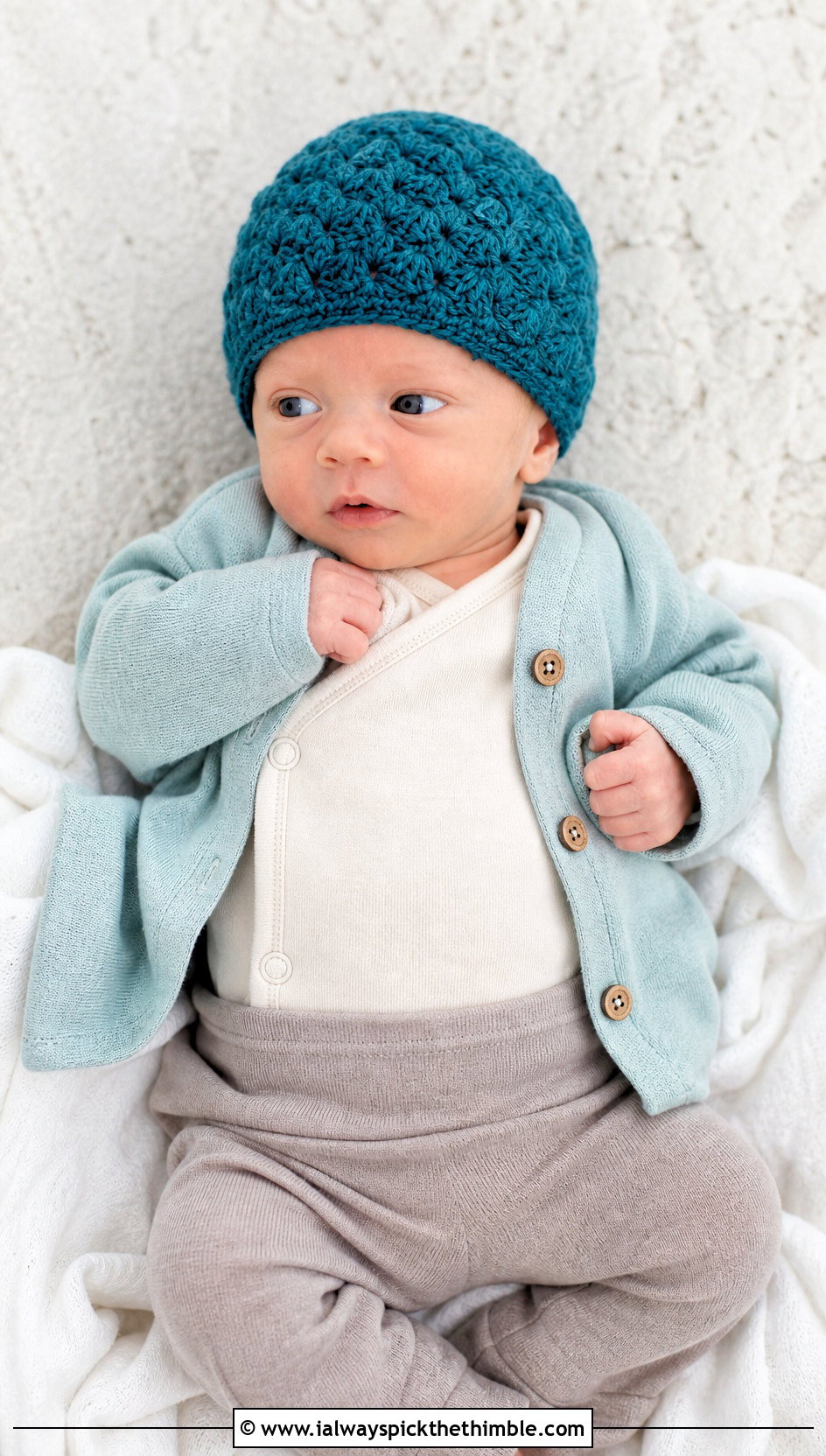 Cluster Stitch Preemie Crochet Beanie With Cardigan And Leggings - 20 premie crochet hat outfit ideas