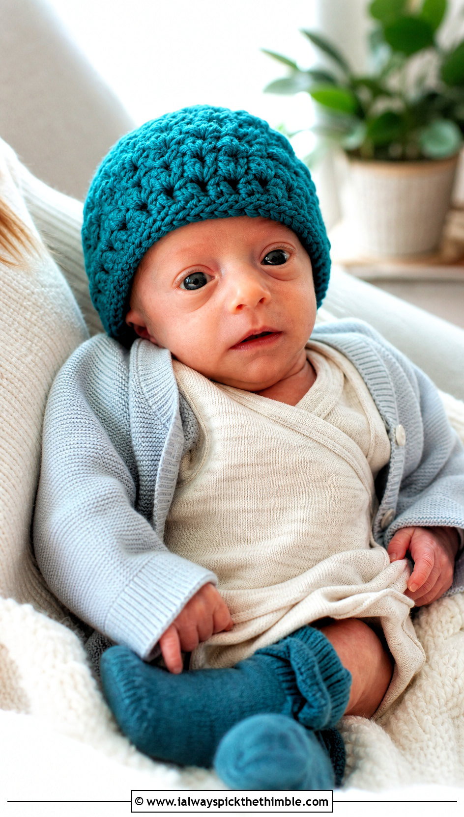 Cluster Stitch Preemie Crochet Beanie With Cardigan And Leggings - 20 premie crochet beanie outfit ideas