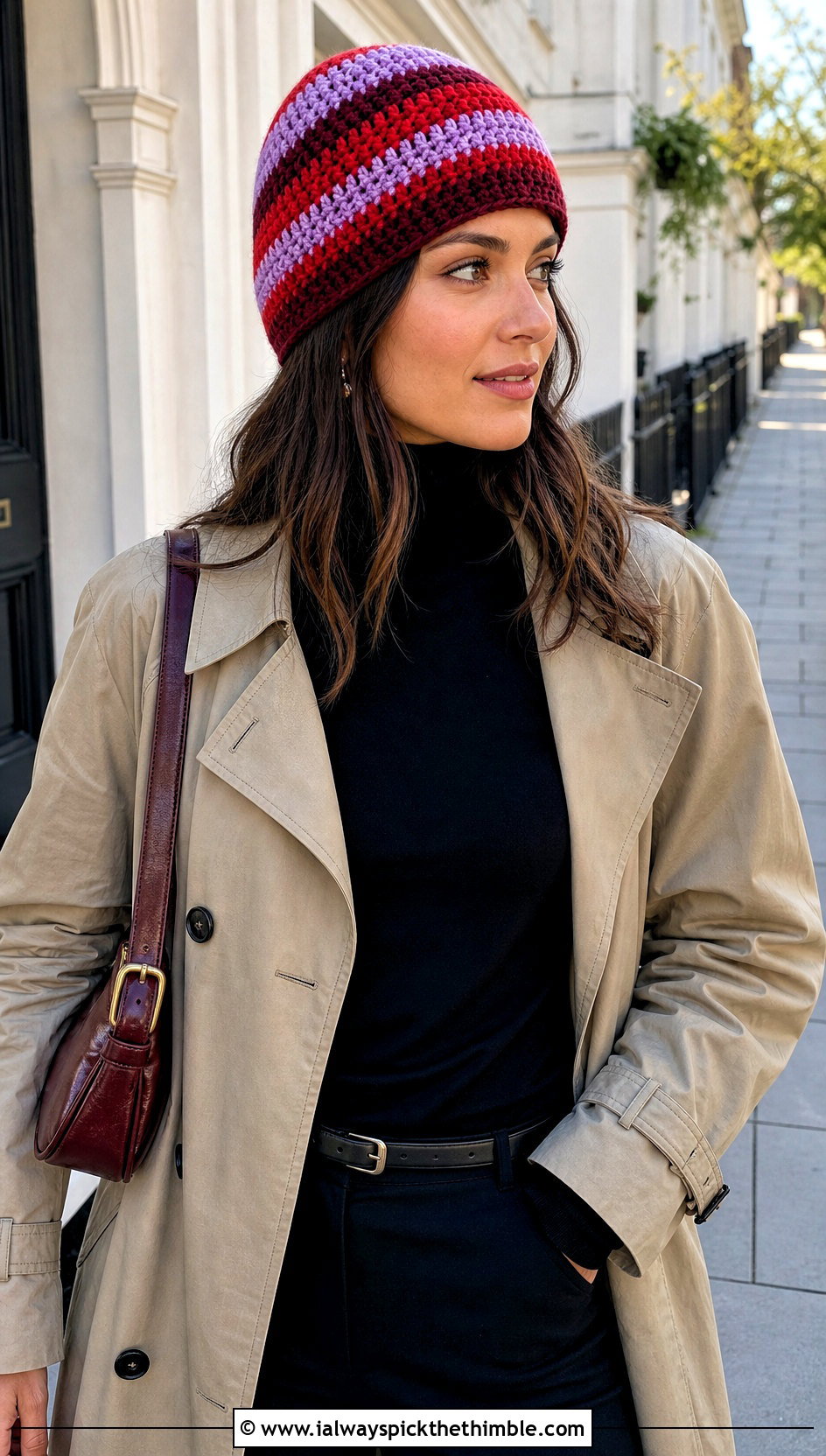 Clyde Striped Crochet Beanie With Trench Coat - 20 Crochet South Park Hat outfit ideas