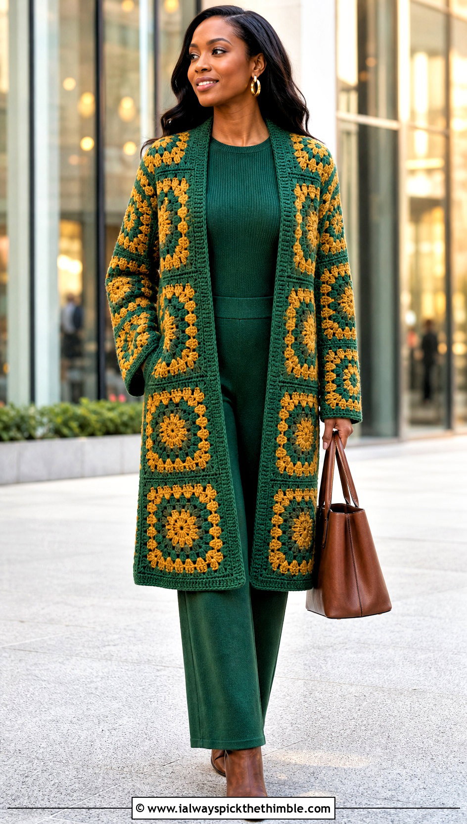 Coat Length Two Color Granny Square Cardigan With Knit Set - 20 Two Granny Square Cardigan outfit ideas