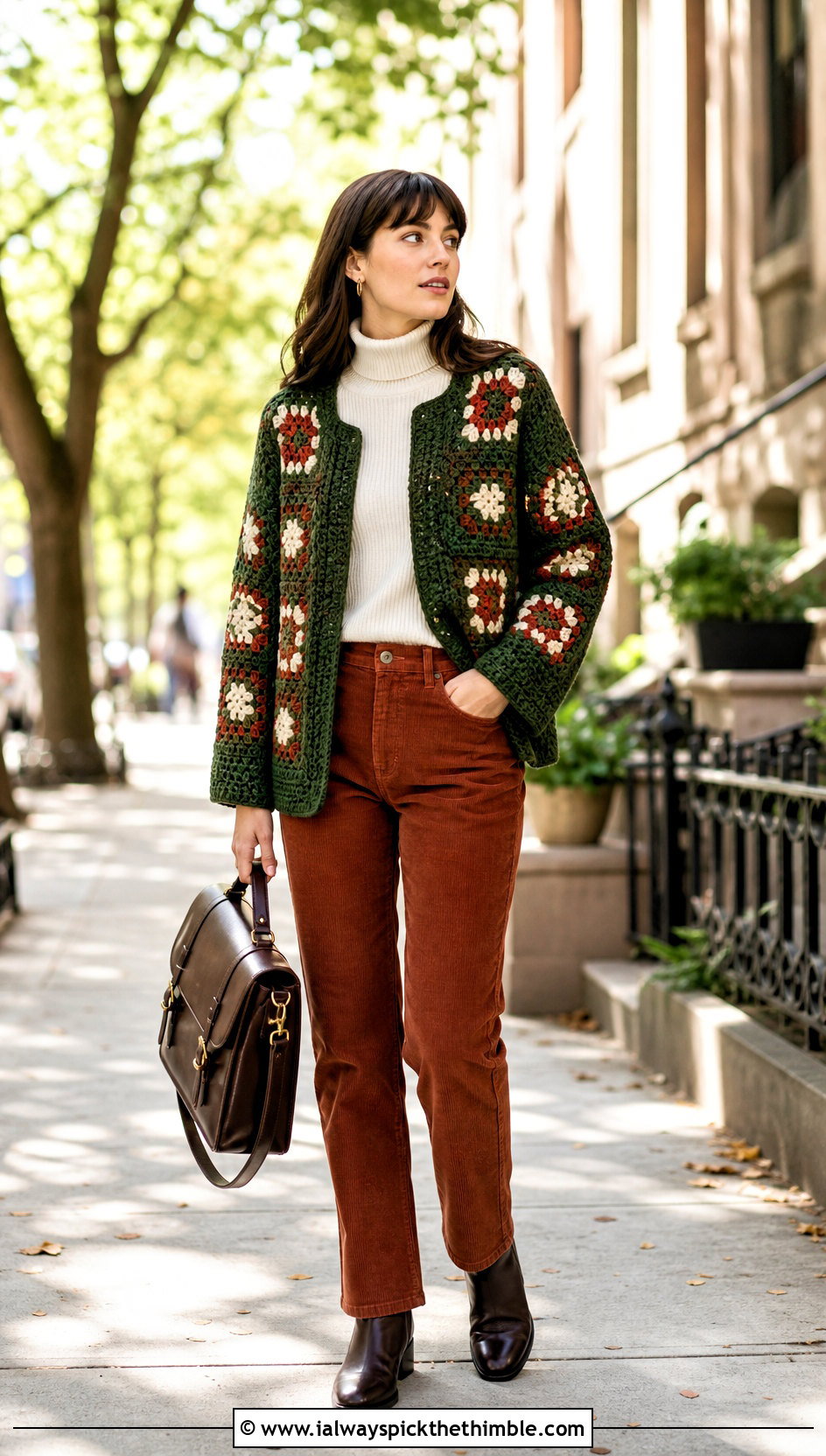 Coat Style Granny Square Cardigan With A Turtleneck And Boots - 20 cardigan with granny square outfit ideas