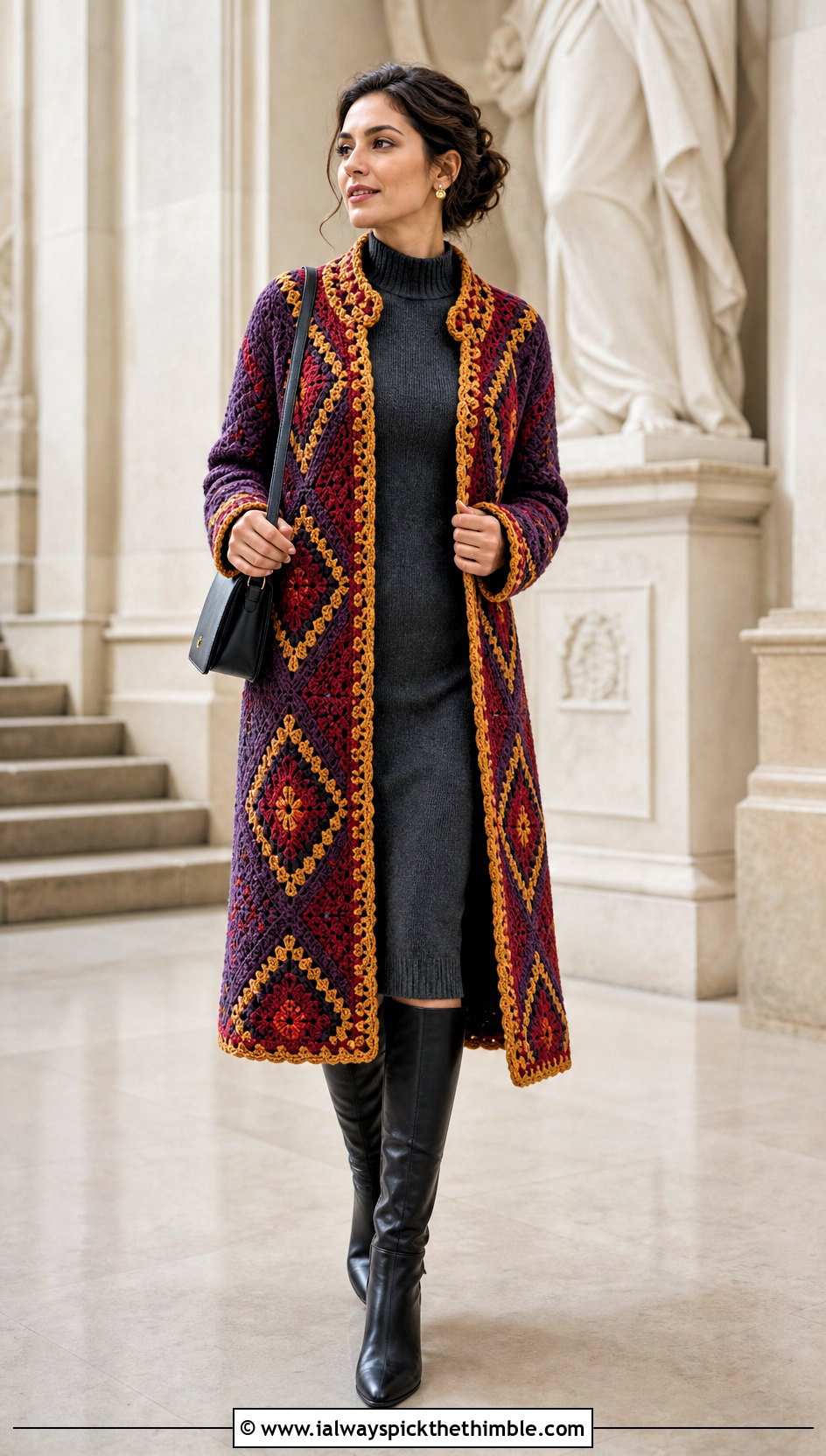 Coat Style Howl Crochet Cardigan With Knit Midi Dress - 20 Howl Crochet Cardigan outfit ideas