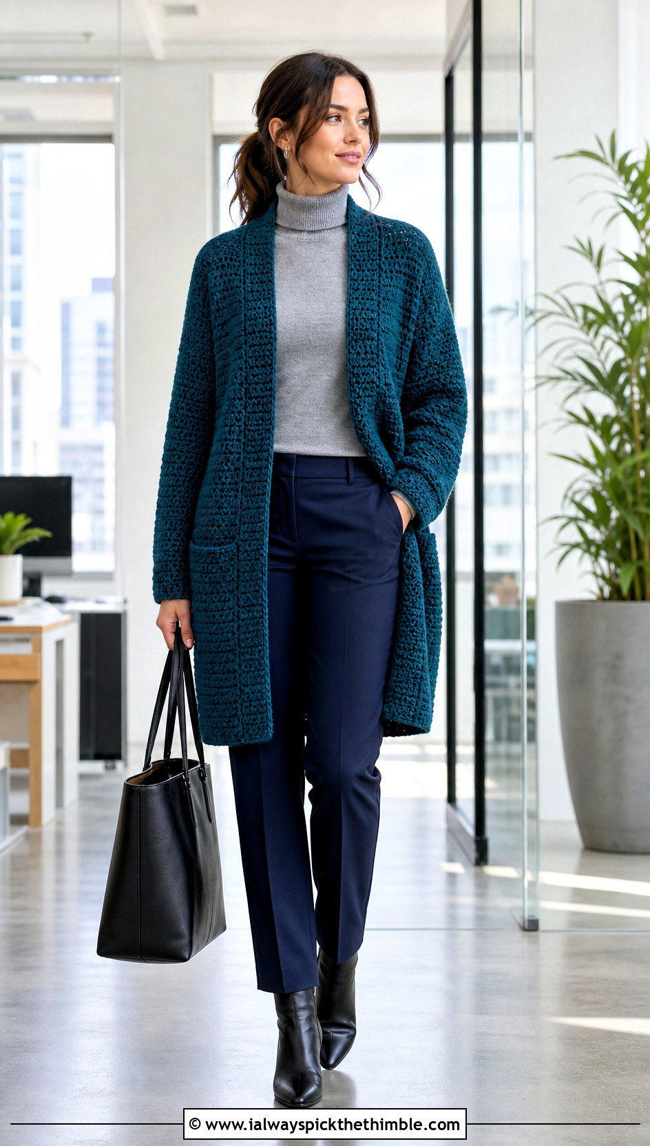 Coatigan Crochet Cardigan With Turtleneck And Trousers - 20 loose crochet cardigan outfit ideas