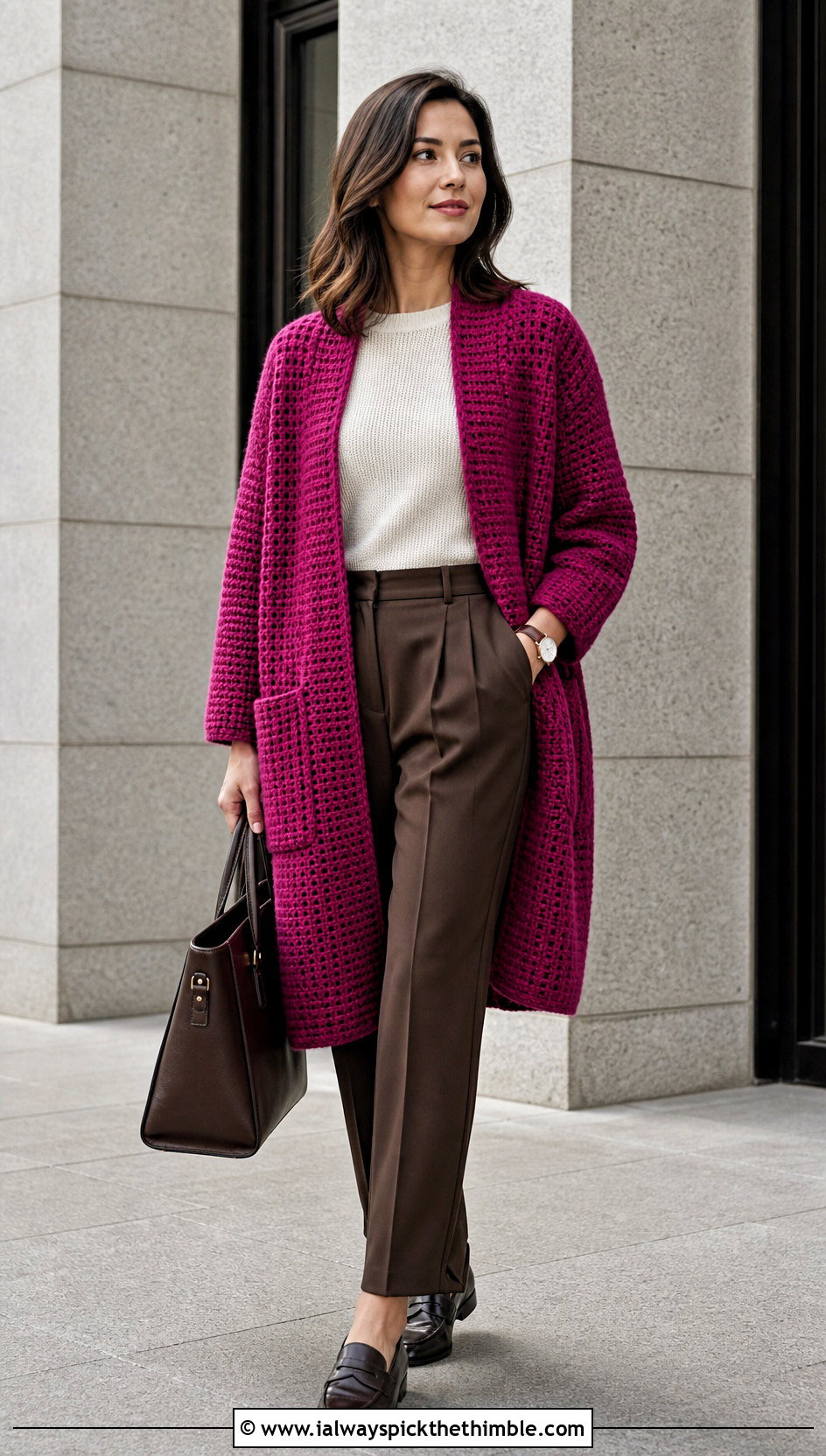 Coatigan Half Double Crochet Cardigan With Pleated Trousers - 20 Half Double Crochet Cardigan outfit ideas