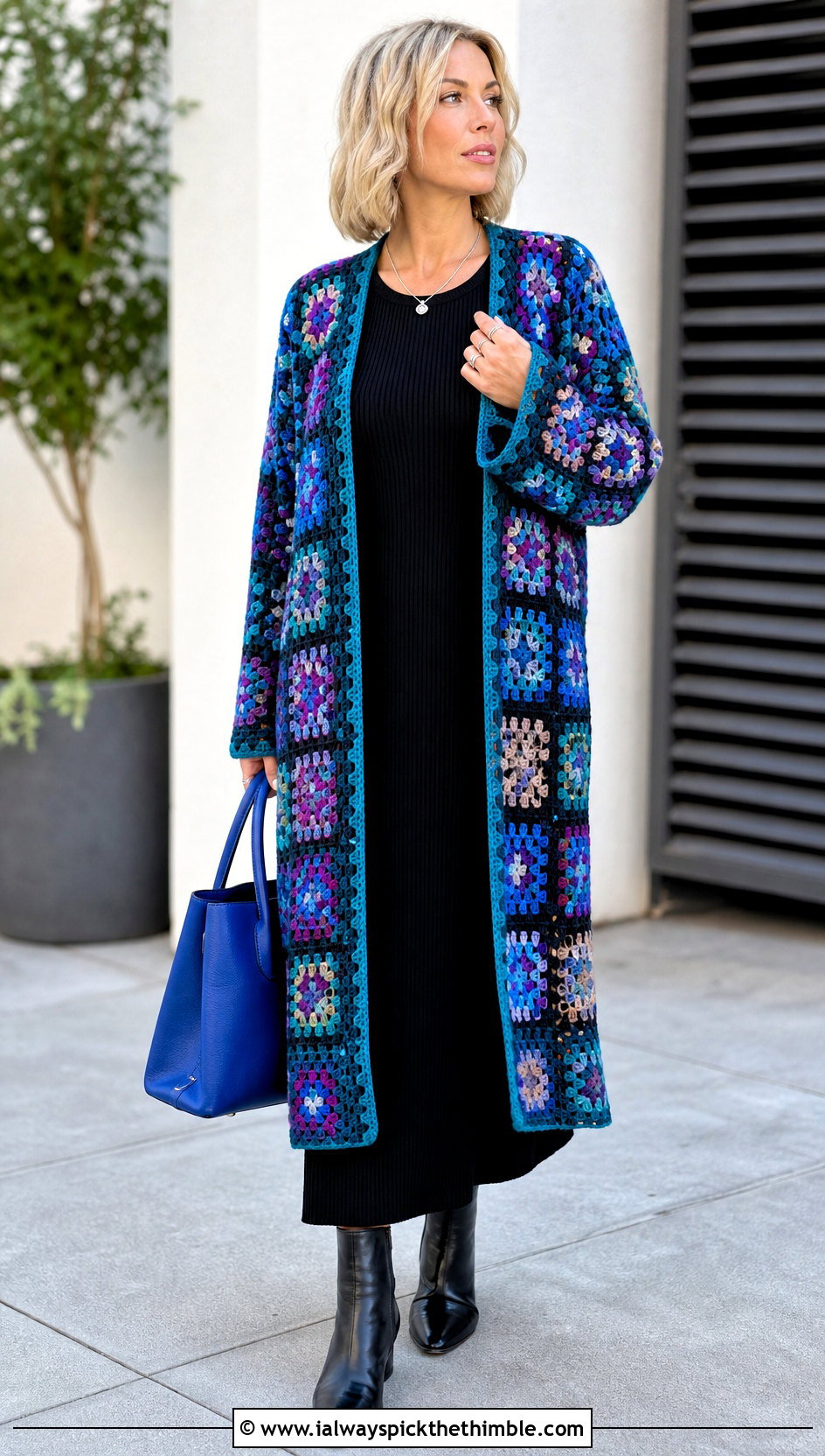 Coatigan Small Granny Square Cardigan With Maxi Dress - 20 Small Granny Square Cardigan outfit ideas