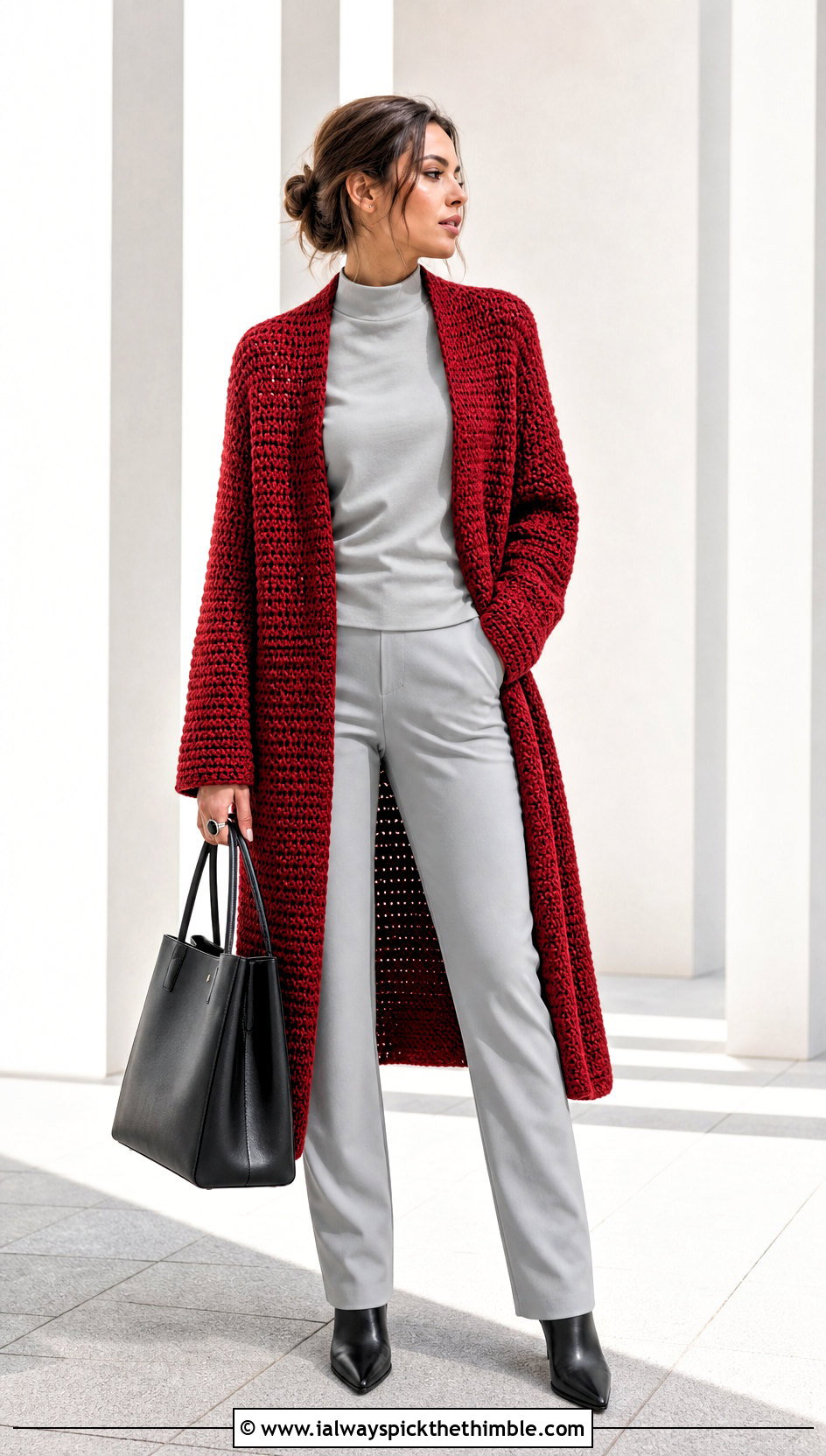 Coatigan Worsted Weight Crochet Cardigan With Monochrome Basics - 20 Worsted Weight Crochet Cardigan outfit ideas