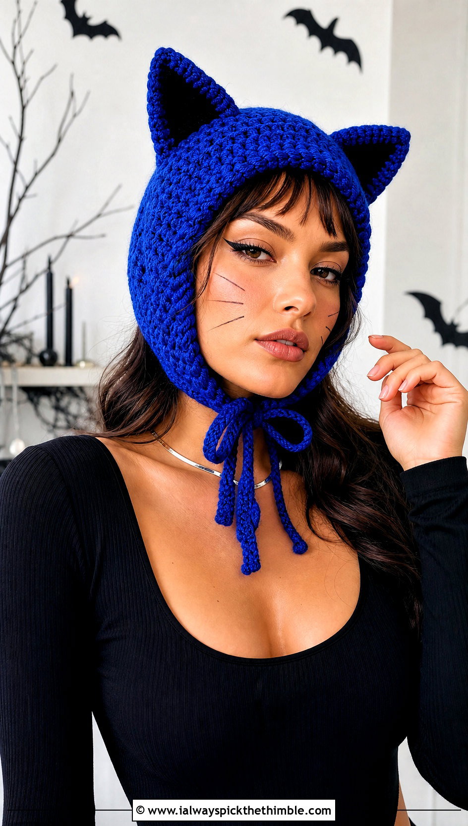 Cobalt Crochet Black Cat Hood And Leather Pants Costume - 15 crochet halloween costumes women outfit ideas
