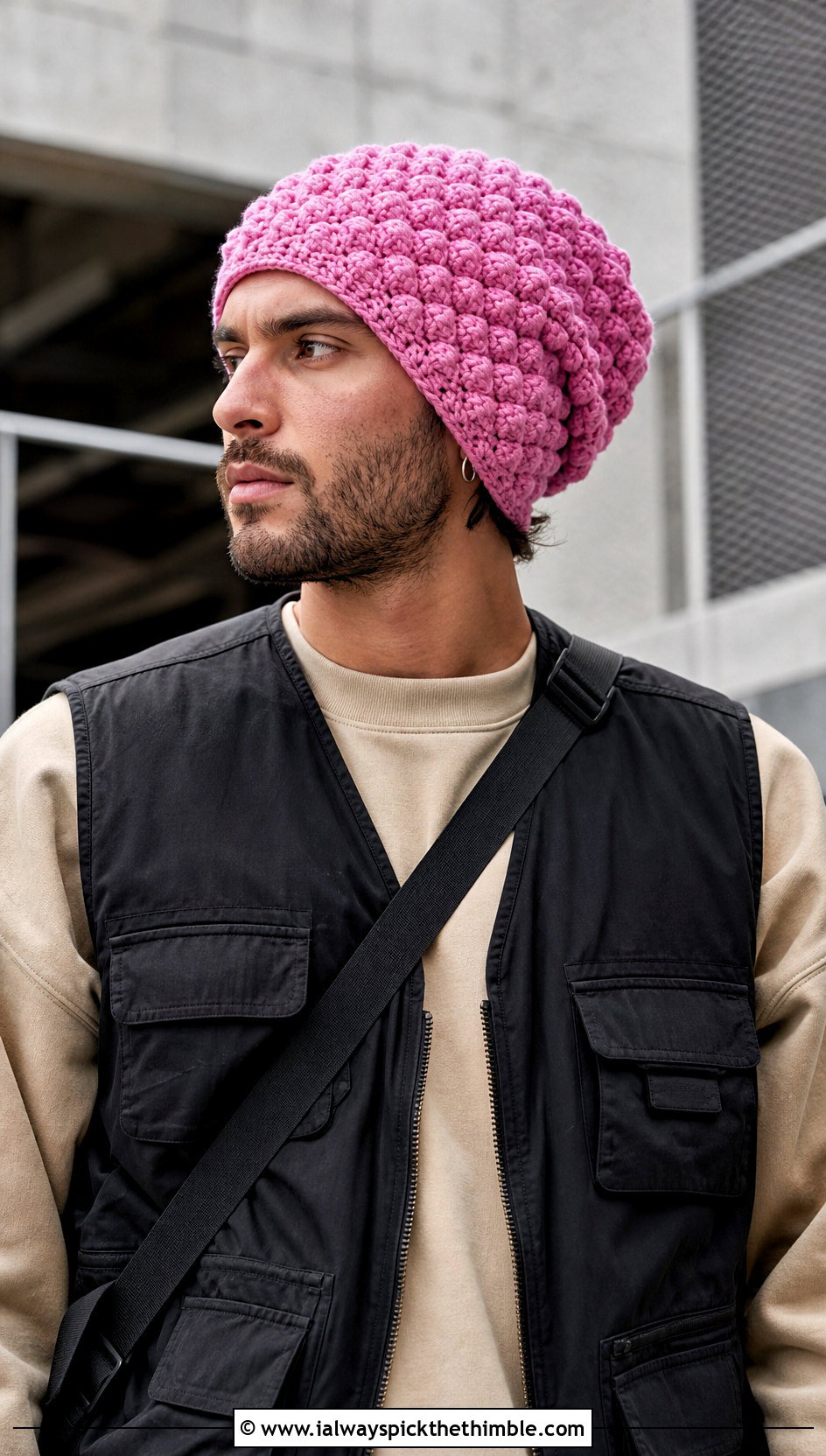 Cobblestone Slouch Crochet Beanie With Utility Vest - 20 Mens Slouch Crochet Beanie outfit ideas