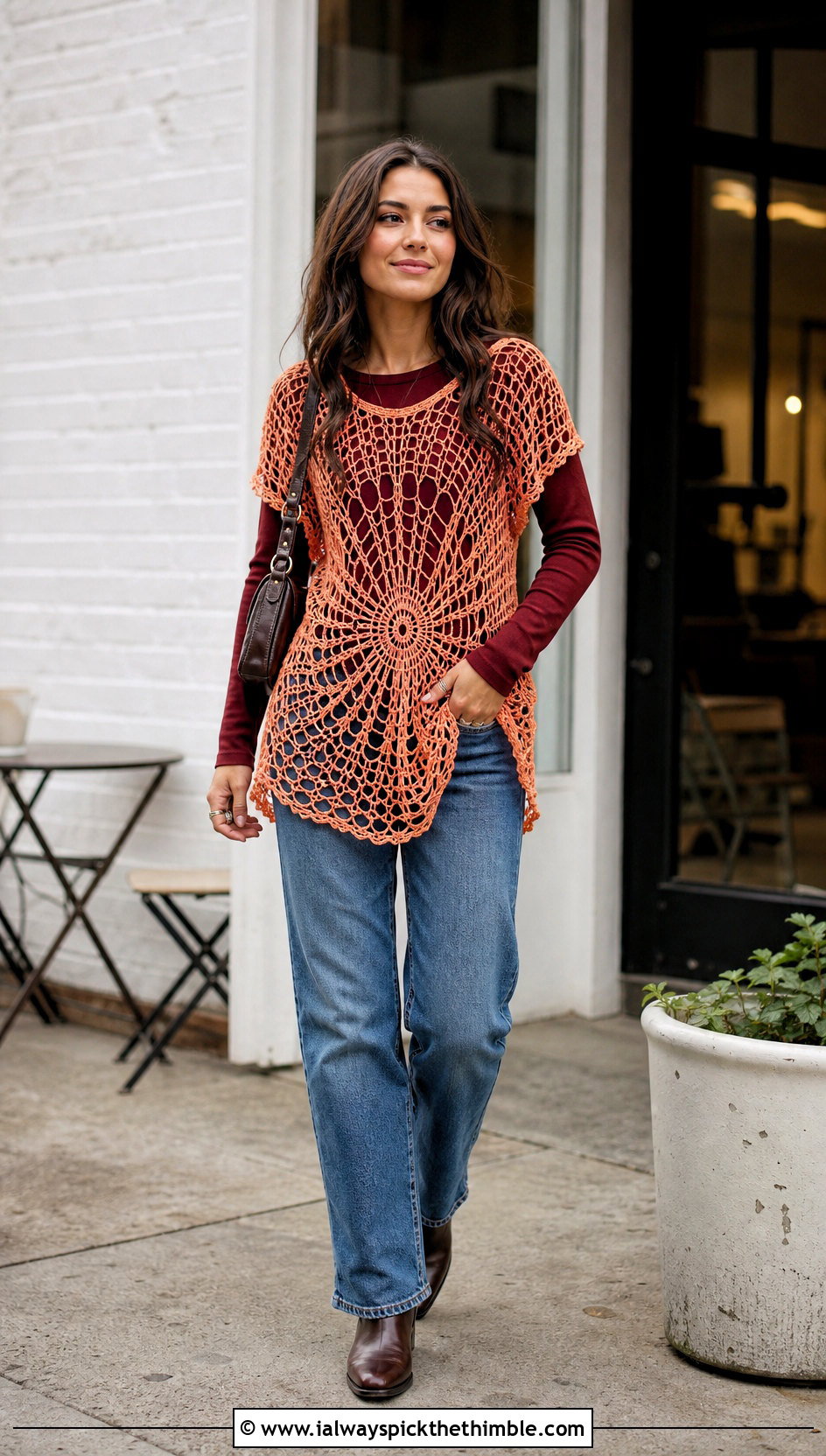 Cobweb Crochet Tunic With Straight Leg Jeans - 20 Crochet Halloween Clothing and outfit ideas