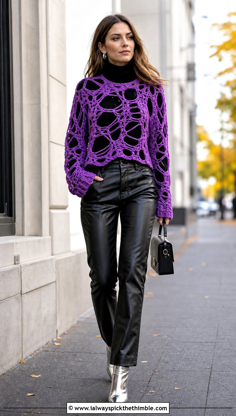 Cobweb Distressed Crochet Sweater Top With Leather Pants - 25 Distressed Crochet Top outfit ideas