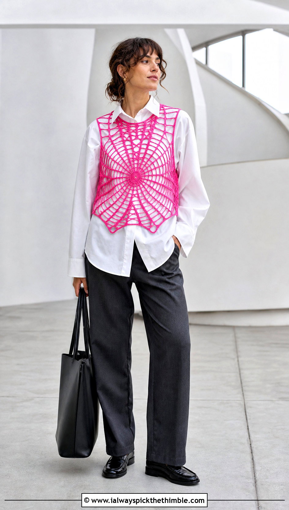 Cobweb Vest Top With Button Down Shirt - 20 Crochet Cobweb Top outfit ideas