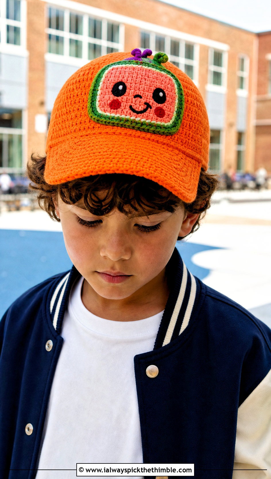 Cocomelon Crochet Baseball Cap With Varsity Jacket - 20 Cocomelon Crochet Hat outfit ideas