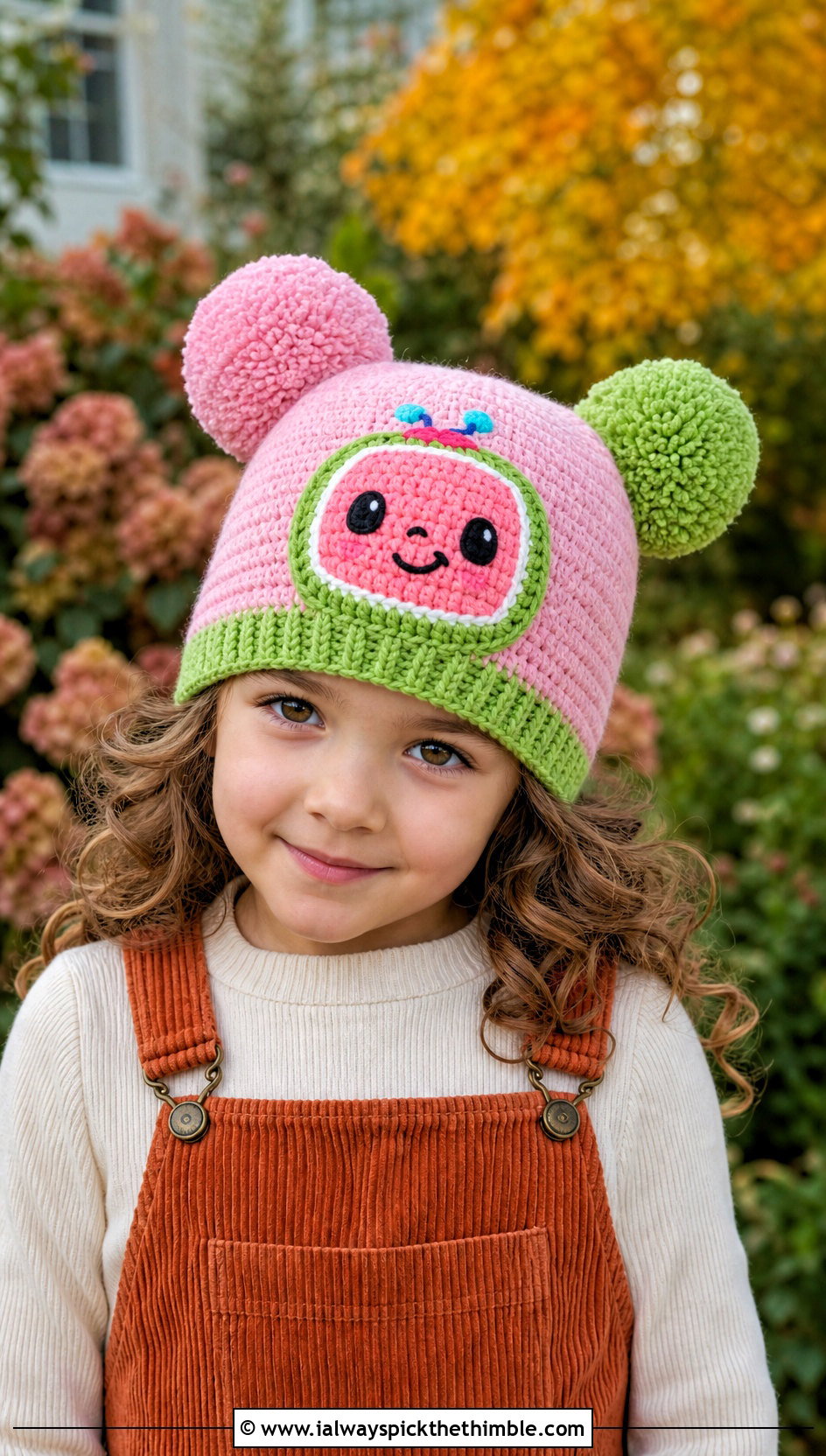Cocomelon Crochet Double Pom Beanie With Pinafore Dress - 20 Cocomelon Crochet Hat outfit ideas