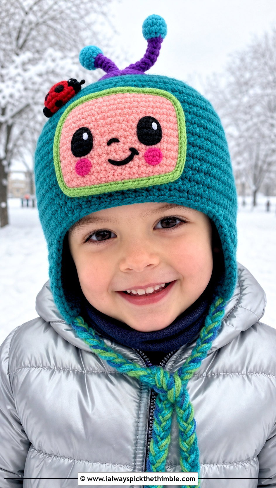 Cocomelon Crochet Earflap Hat With Puffer Jacket - 20 Cocomelon Crochet Hat outfit ideas