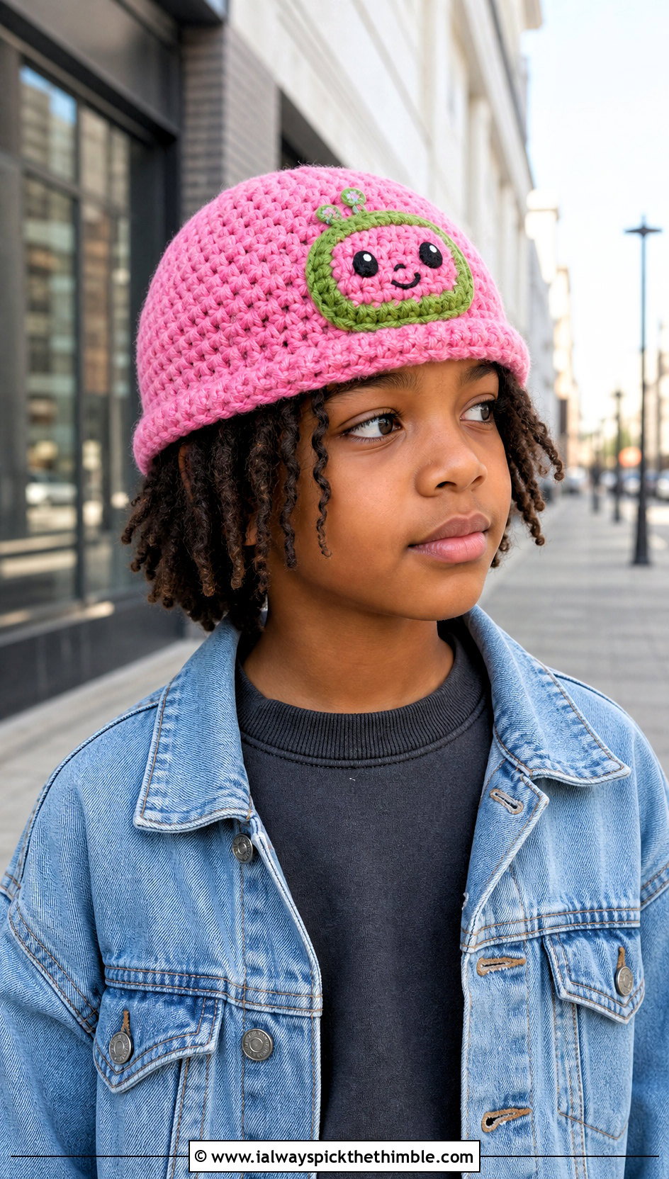 Cocomelon Crochet Fisherman Beanie With Denim Jacket - 20 Cocomelon Crochet Hat outfit ideas