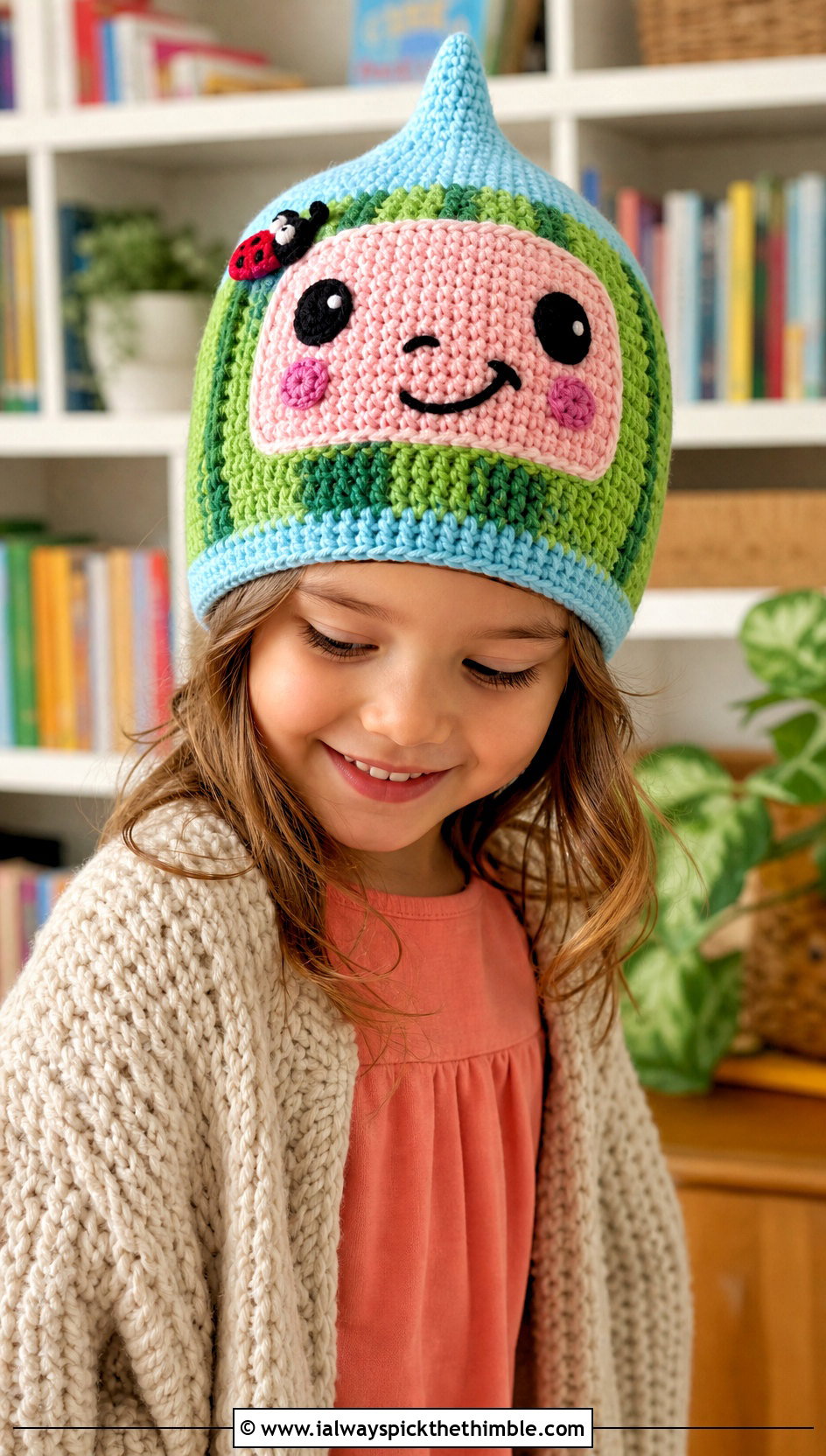 Cocomelon Crochet Pixie Hat With Knit Cardigan And Leggings - 20 Cocomelon Crochet Hat outfit ideas
