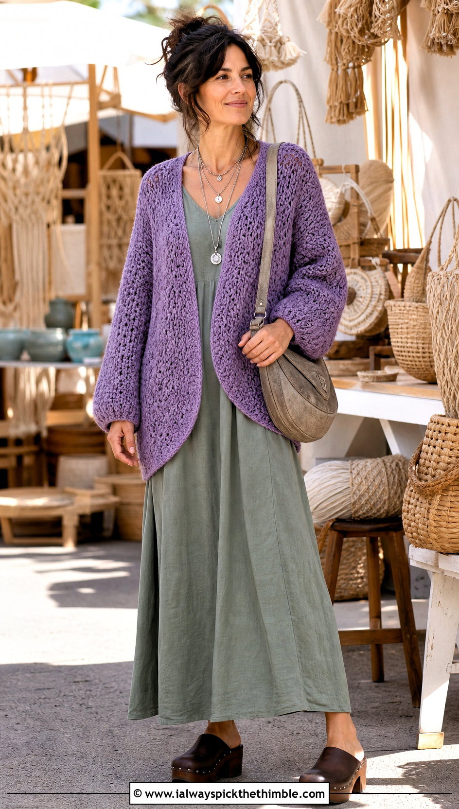 Cocoon Alpine Stitch Crochet Cardigan With Maxi Dress - 20 Alpine Stitch Crochet Cardigan outfit ideas