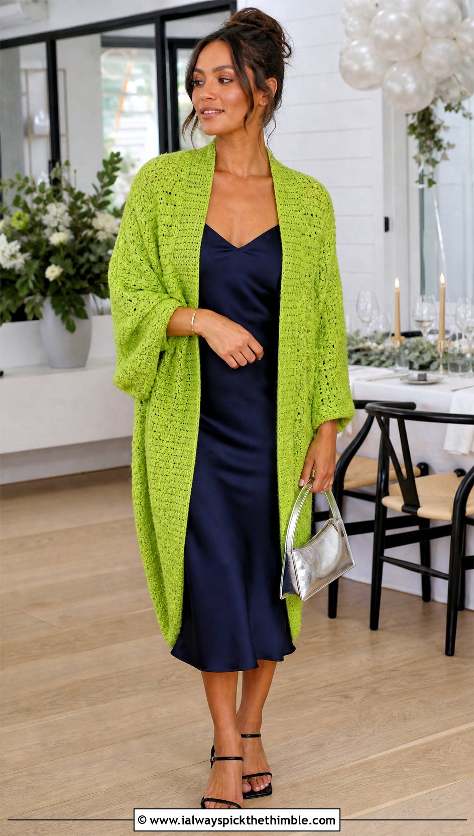 Cocoon Cascade Crochet Cardigan With Slip Dress - 15 cascade crochet cardigan outfit ideas