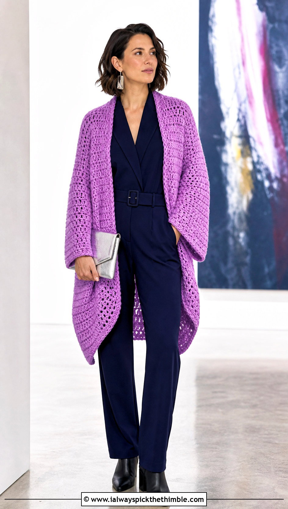 Cocoon Chunky Crochet Cardigan With Jumpsuit - 15 Chunky Yarn Crochet Cardigan outfit ideas