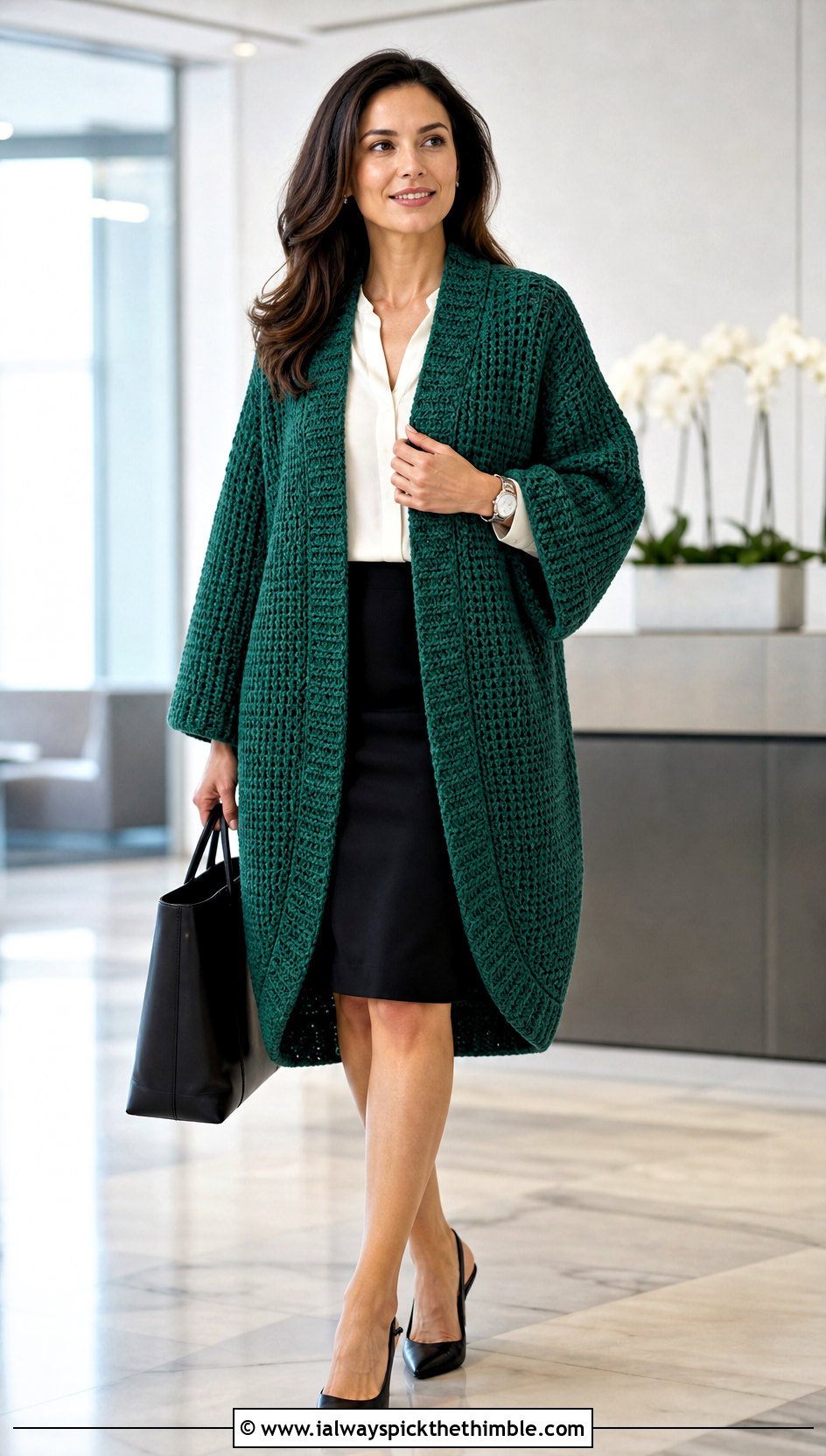 Cocoon Crochet Bathrobe With Pencil Skirt - 20 crochet bathrobe outfit ideas